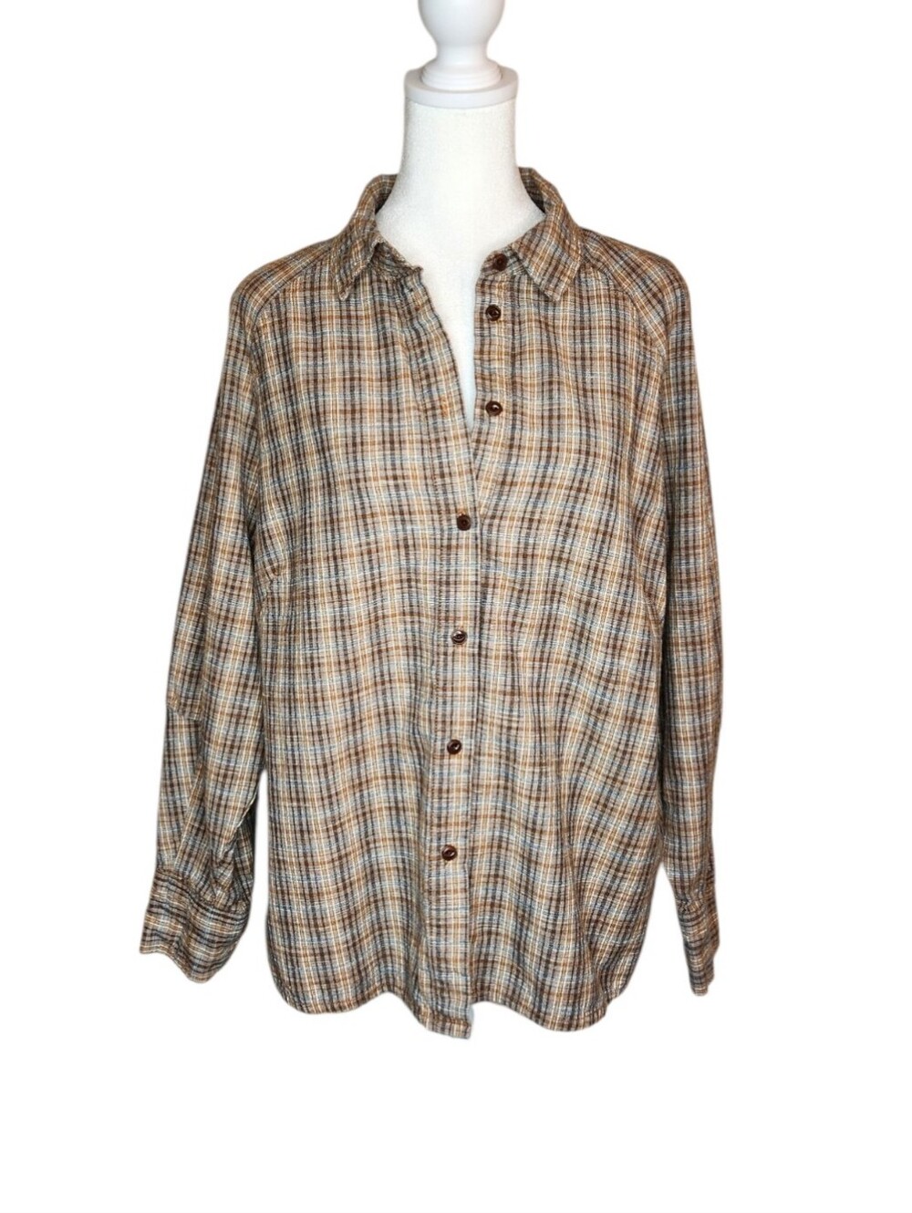 Poetry Plaid Button Down Shirt Organic Cotton Hemp Yak Blend Size US 12